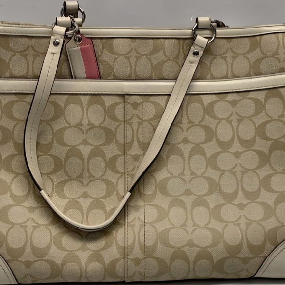 Coach Beige and Pink Signature Tote Bag - Picture 2 of 7